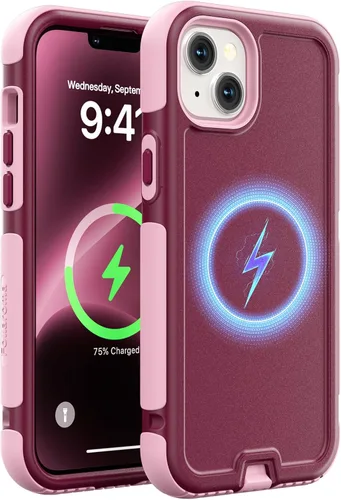 Vista 15 de Follaroma Funda para iPhone 14, compatible con MagSafe, resistente a prueba de golpes, protección anticaídas, cubierta magnética de doble capa