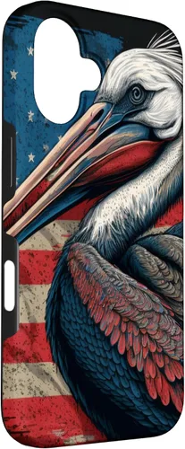 Vista 3 de Funda para iPhone 16 Pelican Bird Patriotic Vintage American Flag Pelícano