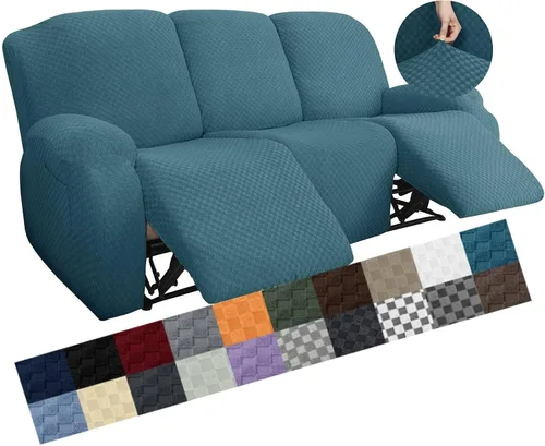 Vista 8 de YEMYHOM Funda elástica de 4 piezas para silla reclinable de jacquard con bolsillo lateral, antideslizante, ajustable, protector de muebles con parte