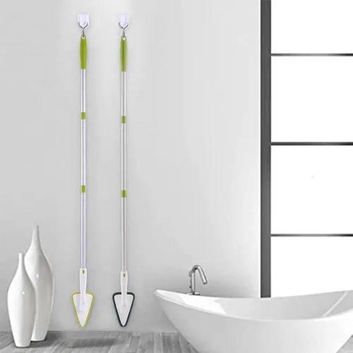 Vista 6 de CQT Cepillo de limpieza de baño 2 en 1 con mango largo extensible de 48 pulgadas, cepillo desmontable con 2 cabezales de limpieza y 2 cabezales