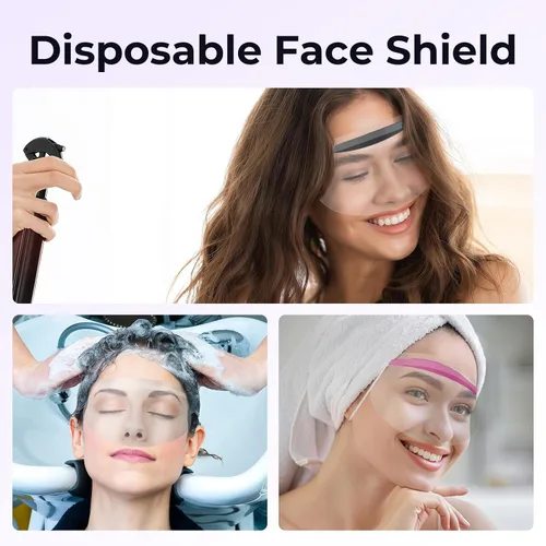Vista 9 de Wokyo 200 protectores faciales desechables, de plástico transparente, protector para la frente, tinte para el cabello, corte, protección de ojos 200