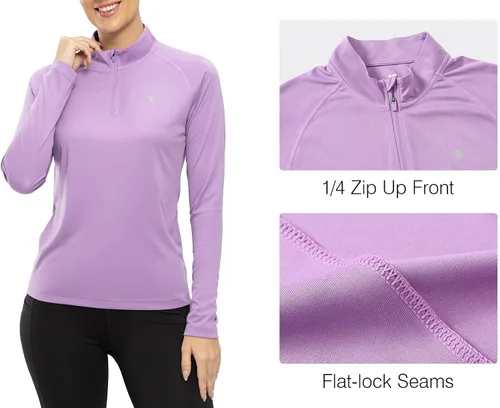 Vista 5 de Rdruko Camisas de senderismo para mujer, manga larga, secado rápido, cremallera de 14, protección solar UPF 50+, para correr al aire libre