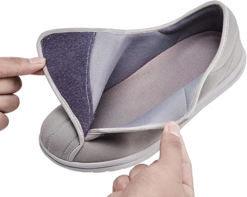 Vista 2 de Zapatos anchos para caminar para hombre, con velcro ajustable, para ancianos, edema diabético, pies hinchados, ligeros, antideslizantes, suela