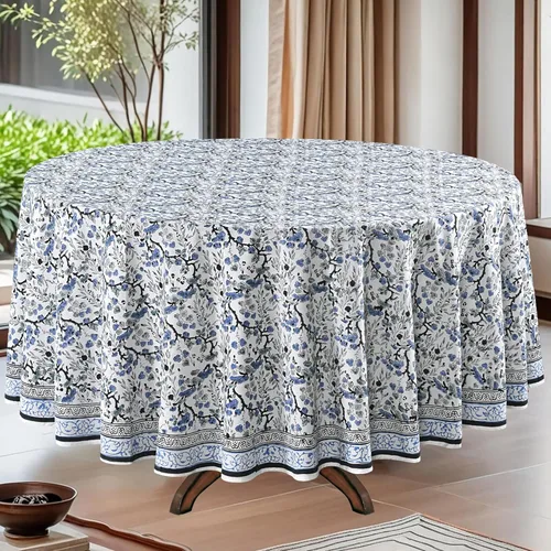 Vista 18 de Mantel redondo con estampado de bloque a mano, 100% algodón, reutilizable, color verde espárragos, 60 pulgadas, mantel decorativo para uso diario