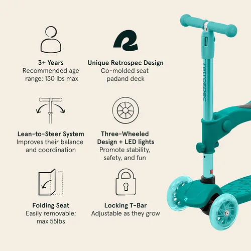 Vista 3 de Retrospec Chipmunk Plus - Scooter y Cricket Baby Walker Bicicleta de equilibrio para niños, altura ajustable de 3 ruedas con asiento plegable