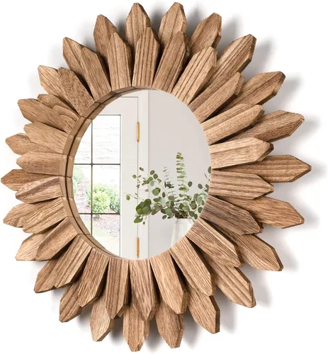 Vista 16 de Honiway Espejo de pared negro de 12 pulgadas, decoración de pared bohemia de madera, espejo decorativo para decoración de habitación, decoración