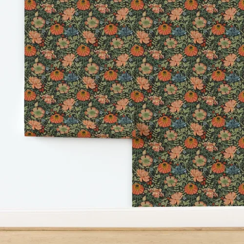 Vista 4 de Papel tapiz para despegar y pegar, diseño Art Nouveau con flores negras, diseño floral, decoración de jardín, papel pintado extraíble Spoonflower