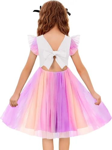 Vista 15 de Arshiner Vestido tutú de verano para niñas pequeñas, de tul sin espalda, para fiesta, cumpleaños, vestidos de algodón, 2-6 años