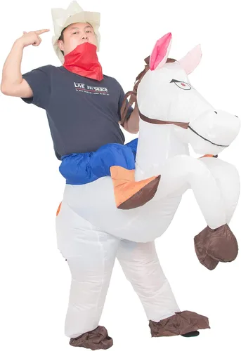 Vista 2 de JYZCOS Disfraz inflable de vaquero para adultos, vestido elegante de jinete de caballo occidental para hombres y mujeres, traje de fiesta