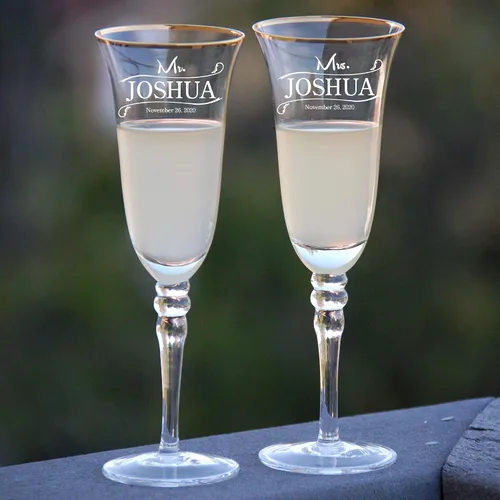 Vista 58 de Juego de 2 copas de champán personalizadas para boda grabadas con caja - Bride & Groom's Wedding Toast
