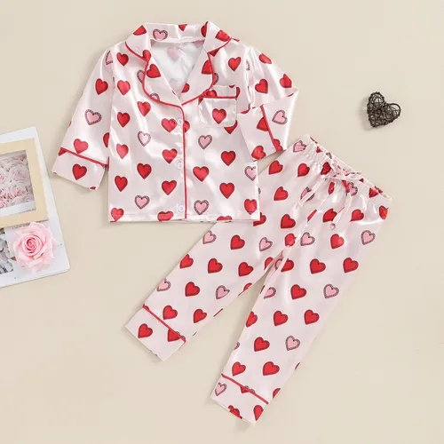 Vista 8 de Conjunto de pijama de manga larga con botones para niña pequeña, conjunto de ropa de dormir