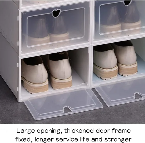 Vista 7 de Caja de almacenamiento de zapatos, cajas organizadoras de zapatos plegables, organizador de zapatos de plástico blanco con cubierta transparente
