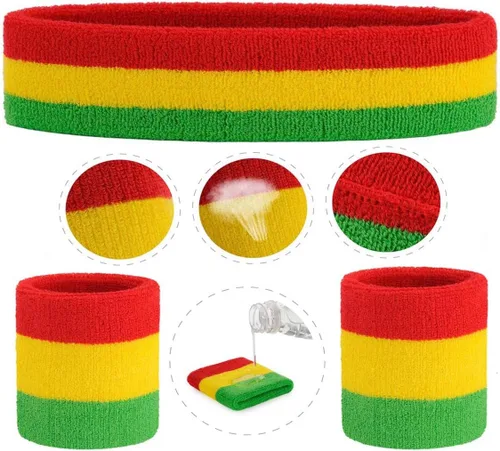 Vista 101 de ONUPGO - Conjunto de diadema y muñequeras deportivas para el sudor, hechas de algodón con bucles, muñequeras, contra humedad
