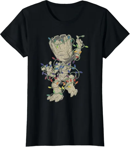 Vista 37 de Marvel Camiseta de luces navideñas Guardians Of The Galaxy Groot, Negro, S