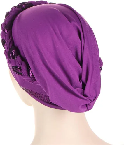Vista 5 de Turbante para mujer Pañuelo de cabeza trenzado brillante sedoso trenzado para quimioterapia para la cabeza de cáncer