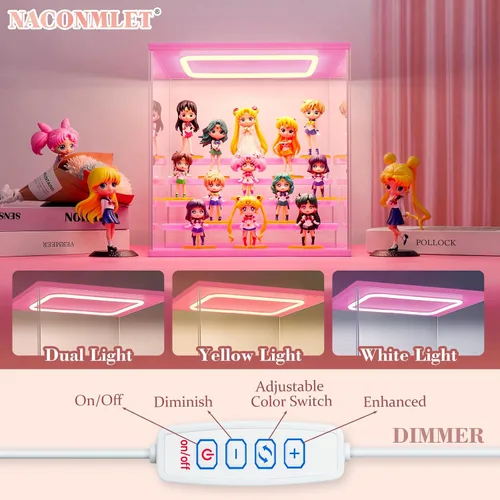 Vista 2 de Vitrina de acrílico transparente para figura de acción Pop Mart, vitrina Funko Pop a prueba de polvo con iluminación, múltiples capas para Rosa