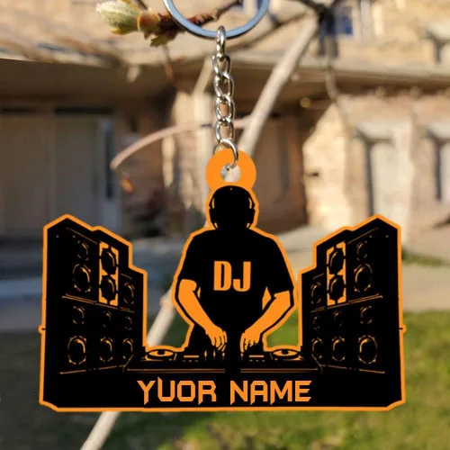 Vista 2 de Llavero de DJ personalizado, regalos de forma plana, llavero personalizado de regalos de DJ, llavero de joyería de DJ personalizado, llaveros de DJ
