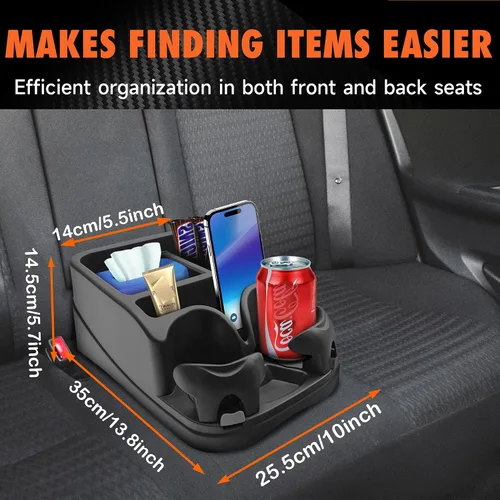 Vista 3 de Organizador de Consola de Coche Keyiduid, Organizador de Asiento de Coche con 2 Portavasos Ajustables, Consola Central para Coches, Camiones