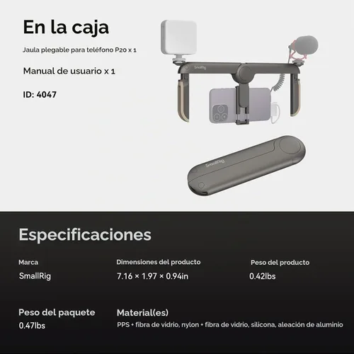 Vista 8 de SmallRig Jaula universal plegable P20 para teléfono, plataforma de video para teléfono inteligente, estabilizador de caja de vlogging