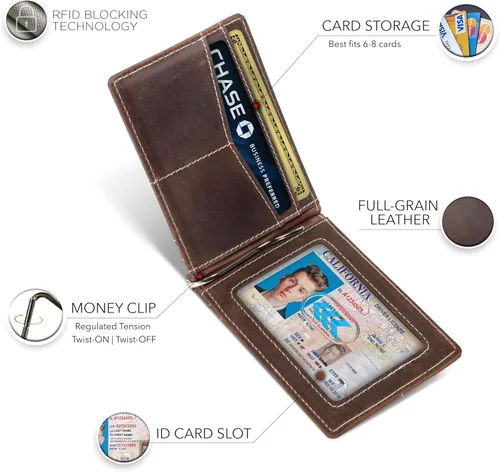 Vista 34 de SERMAN BRANDS RFID Blocking Wallet Slim Bifold - Genuine Leather Minimalist Front Pocket Wallets for Men with Money Clip Gift
