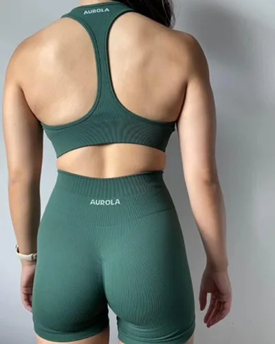 Vista 2 de AUROLA Pantalones cortos de entrenamiento para mujer, sin costuras, para gimnasio, yoga, correr, fitness activo