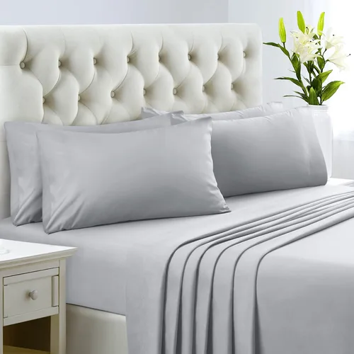 Vista 3 de HOMEIDEAS Sábanas de hotel de cama tamaño queen (blanco y gris)