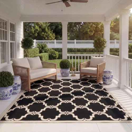 Vista 49 de SAFAVIEH Alfombra lavable al aire libre Courtyard Collection - 9 x 12 pies, beige y terracota, no desprende pelusa y fácil limpieza, ideal