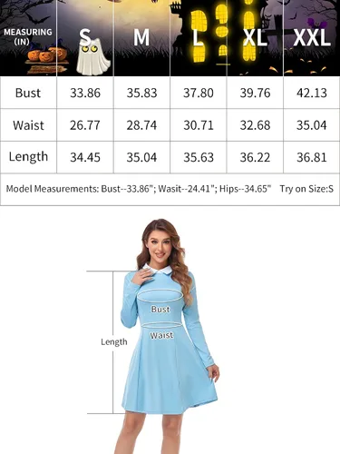 Vista 6 de Abrooical Vestido de Halloween de manga larga con cuello Peter Pan para mujer