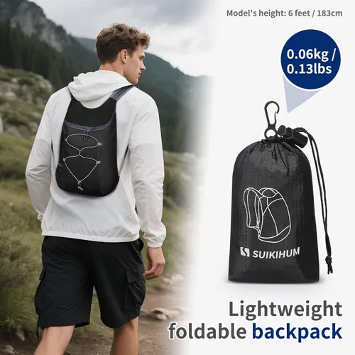 Vista 2 de Mochila de senderismo pequeña de 20L Mochila plegable ligera negra Negro