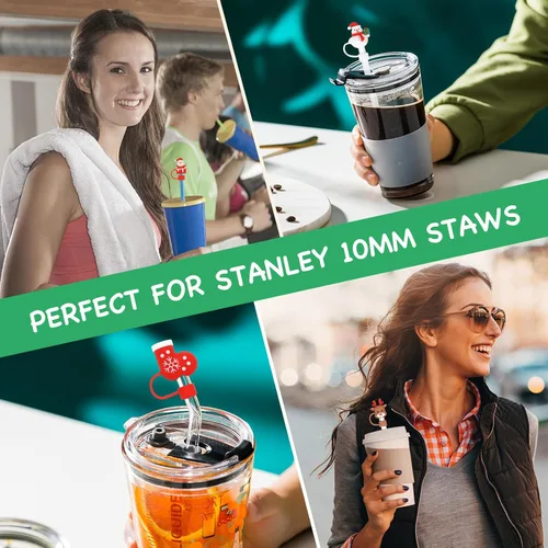 Vista 4 de Cubierta de popote para copa Stanley, 7 piezas de popote de silicona compatible con vaso Stanley de 40 onzas, tapa de popote reutilizable