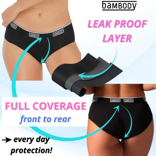Vista 2 de Bambody Hipster a prueba de fugas bragas deportivas para mujeres y adolescentes