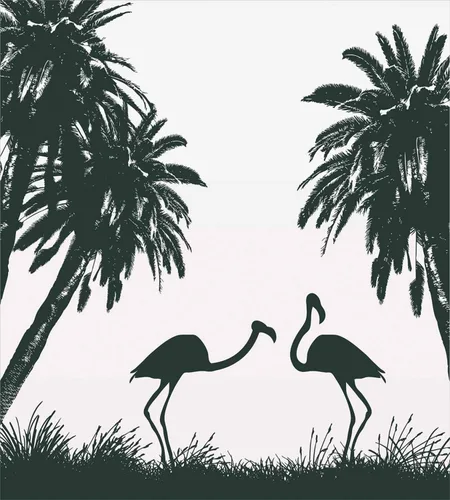 Vista 2 de Ambesonne Juego de funda de edredón natural, pájaros flamencos y palmeras en Miami, exóticos paisajes naturales tropicales, juego de ropa de cama