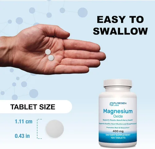Vista 3 de Suplemento de magnesio de 400 mg [alta potencia] – Óxido de magnesio para apoyo inmunológico, recuperación muscular, calambres en las piernas