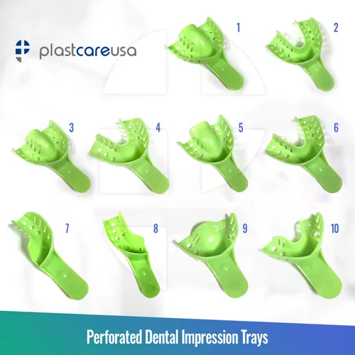Vista 2 de Bandejas de impresión dental grandes inferiores - Juego de bandejas de impresión perforadas autoclavables - Tamaño número 2 (Bolsa de 12)
