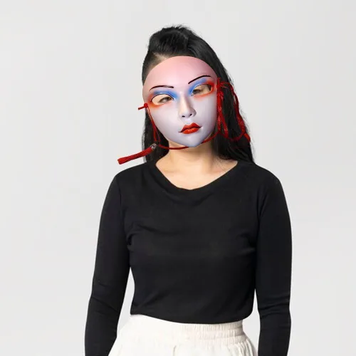 Vista 6 de Máscara de estilo antiguo para mujer, máscara japonesa Kabuki Kitsune, máscaras de cosplay pintadas a mano para mascarada