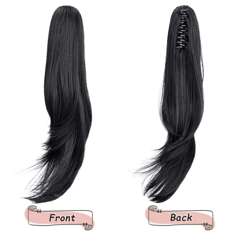 Vista 2 de Extensión de Cola de Caballo, Extensión de Cabello con Garra Larga de 20", Piezas de Cabello Sintético Ondulado Liso con Clip en Peluca de Cola