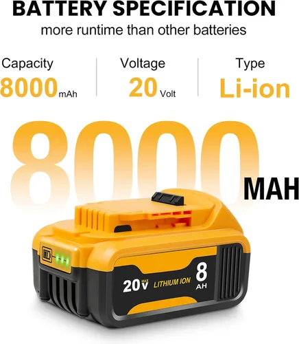 Vista 9 de Reemplazo de batería de 8.0Ah para batería Dewalt 20V MAX, con estación de cargador DCB112 Amarillo