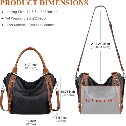 Vista 6 de Over Earth Bolsos de cuero genuino para mujer, bolsos de hombro Hobo, bolso de mano para mujer