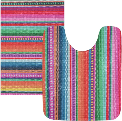 Vista 5 de YETTASBIN Juego de 2 alfombras de baño con diseño de rayas mexicanas, antideslizantes, de secado rápido, alfombra de ducha de felpa extrasuave