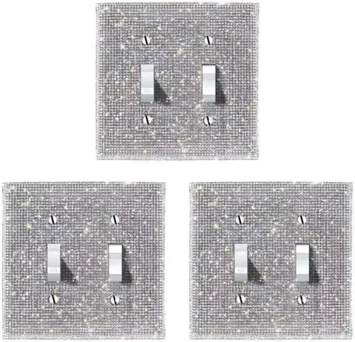 Vista 11 de Cubierta de interruptor de luz con brillos genéricos y enchufes, cubierta de placa de pared con diamantes de imitación brillantes, cubiertas
