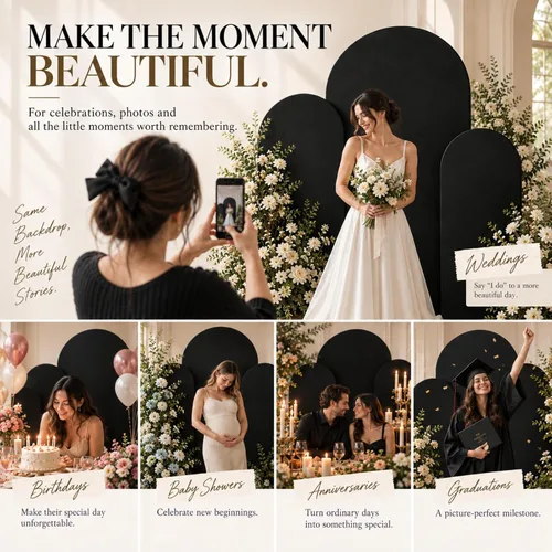 Vista 7 de Juego de 3 fundas elásticas para telón de fondo para arco de boda, 7.2 pies Negro
