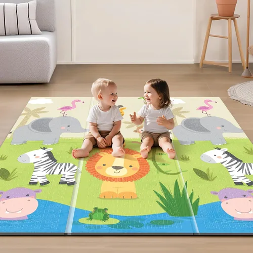 Vista 20 de UANLAUO Alfombra de juego plegable para bebés - 71 x 59 pulgadas, reversible para bebés a niños, antideslizante para interior y exterior