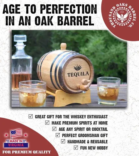 Vista 9 de Dispensador de barril de envejecimiento de tequila de 1 litro con soporte de madera, bung y espita - ¡Cócteles de edad y más! Mini barriles