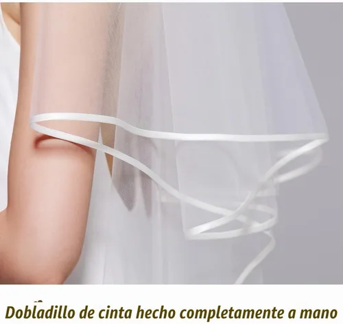 Vista 5 de BEAUTELICATE 2 niveles velo de novia satén cinta borde velos de novia con peine Marfil