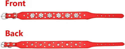 Vista 3 de Serijoars Collar para perro y gato con diamantes de imitación - Collar brillante de cuero PU ajustable, tallas XS, S, M (XS, negro)
