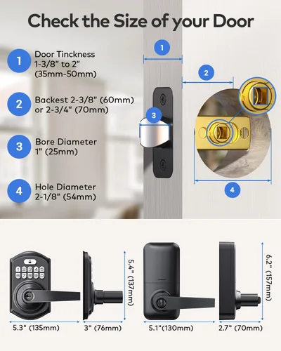 Vista 5 de TEEHO TE004 Cerradura de puerta con teclado de entrada sin llave con asa, cerradura electrónica digital inteligente para puerta