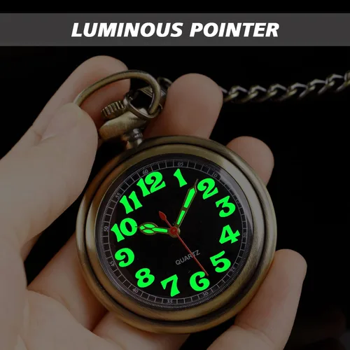 Vista 5 de Reloj clásico de bolsillo de cuarzo para hombre, reloj de bolsillo con movimiento de cuarzo con cadena para hombres