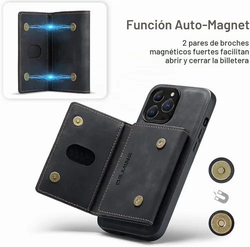 Vista 4 de Funda trasera desmontable 2 en 1 compatible con iPhone 13 Pro Max con tarjetero de cuero bolsillo delgado fundas para teléfono 6.7 pulgadas (negro)