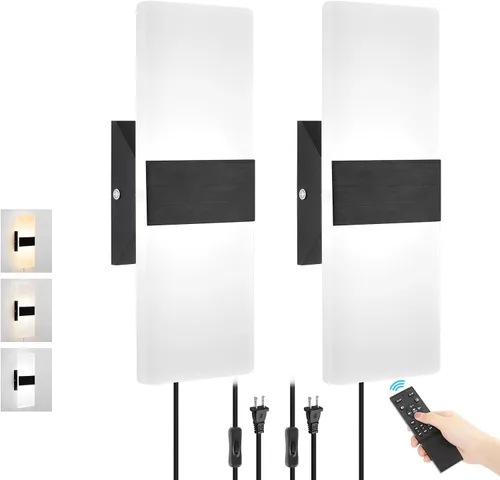 Vista 13 de GOODATE Aplique de pared enchufable con colores ajustables sin escalones de 3000K-6500K y brillo del 10%-100%, luz de pared LED acrílica de 12W