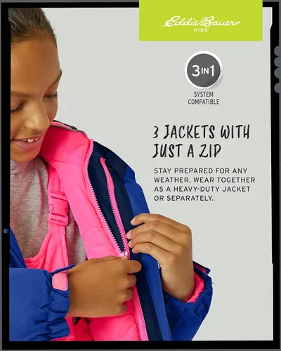 Vista 5 de Eddie Bauer Chaqueta de esquí para niños, abrigo impermeable 3 en 1 con aislamiento y chaqueta extraíble para niños y niñas (3-16)
